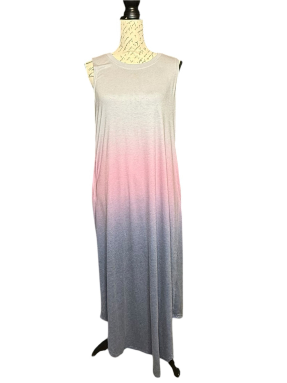 Women's Ombre Maxi Dress Size M Grey Purple Pink Sleeveless